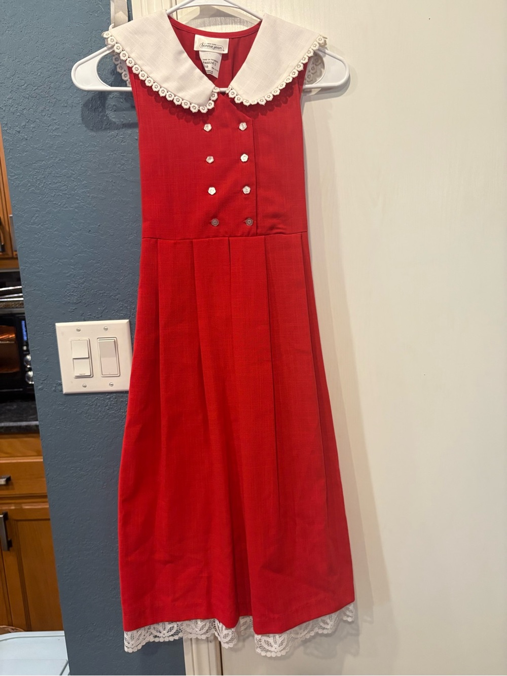 Vintage Bonnie Jean Red Dress with White Peter Pan Collar strawberry back color